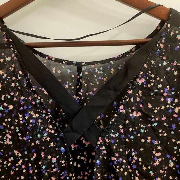 NWT! Bongo Starry Black Night Pastel Yellow Pink Purple Stars Sheer Caged Tunic - Picture 5 of 11